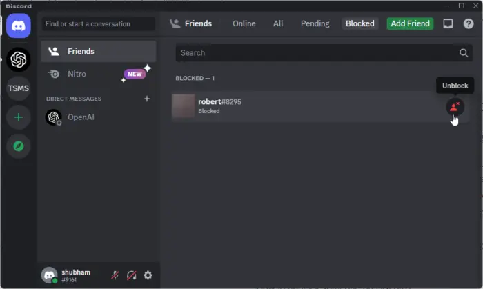 How to unblock someone on Discord