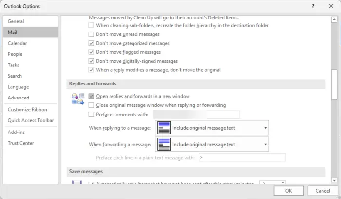 Open replies and forwards in a new window 