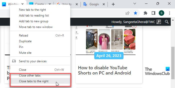 Other ways to close tabs in Chrome