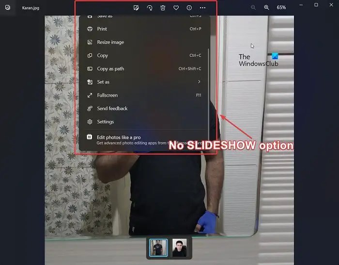 Photos App Slideshow option missing in Windows