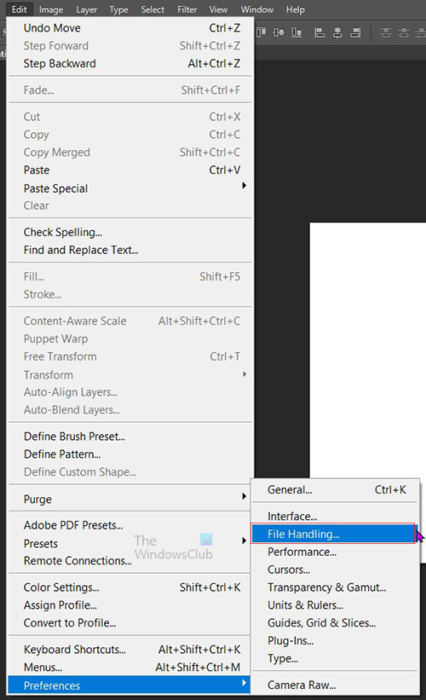 Photoshop is taking forever to save - Preferences - top menu - File handling