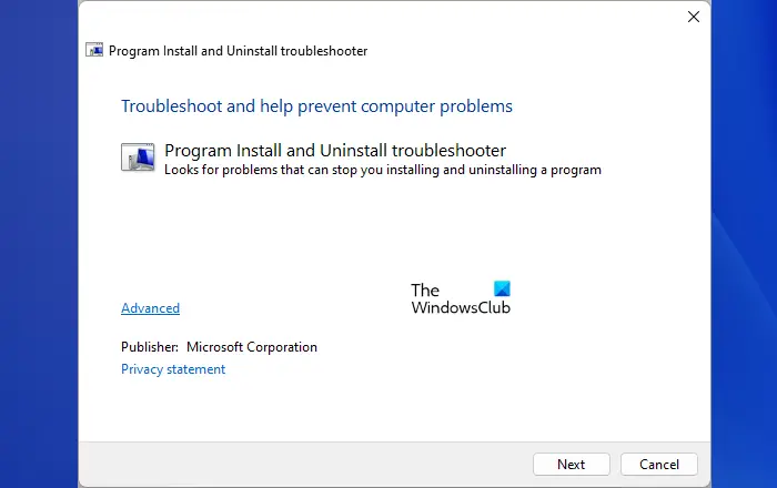 Program Install and Uninstall Troublehsooter