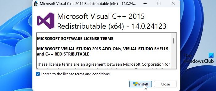 Install Microsoft Visual C++ 2015 Runtime