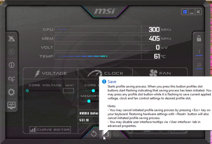 Save custom profile on MSI afterburner