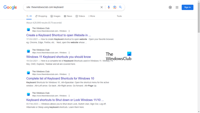 Search within a website using Search Google