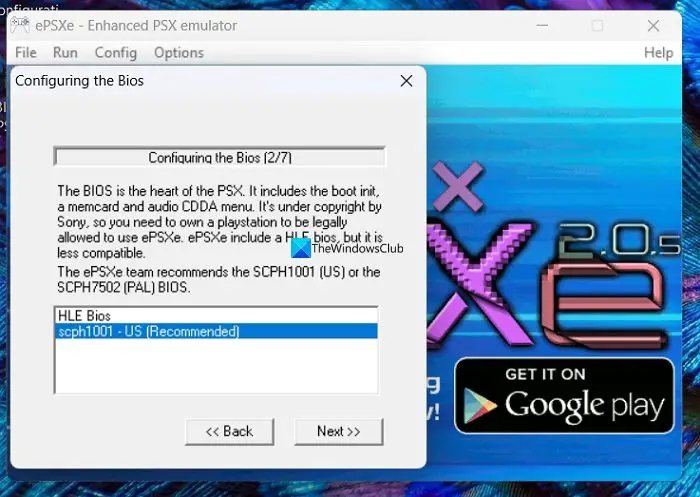 Select BIOS ePSXe configuration