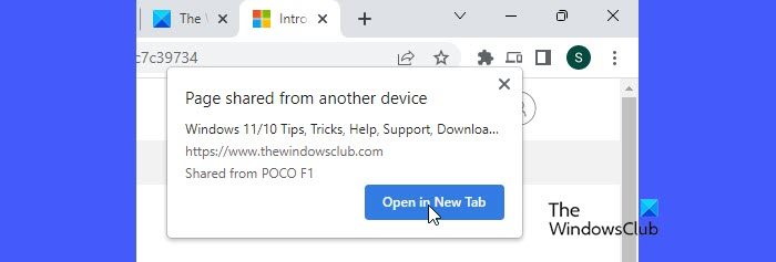 Shared link notification in Chrome for PC