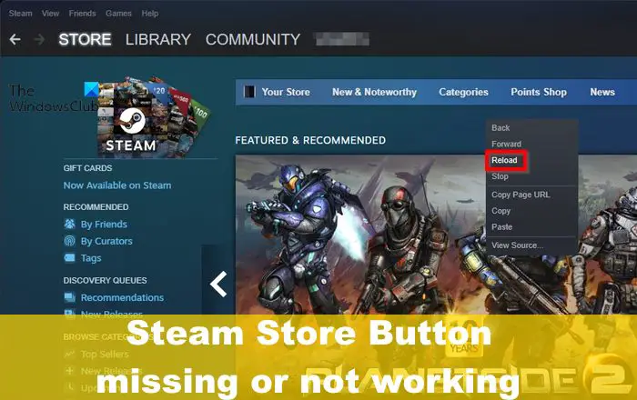 Steam Store Button missing or not working