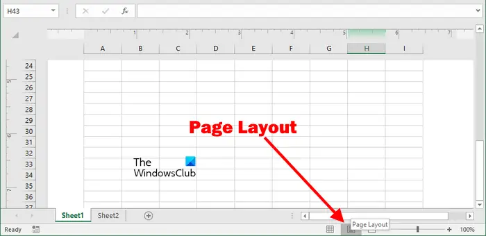 Switch to Page Layout view in Excel