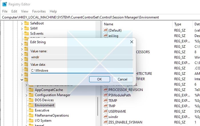 System Variable Windows Registry