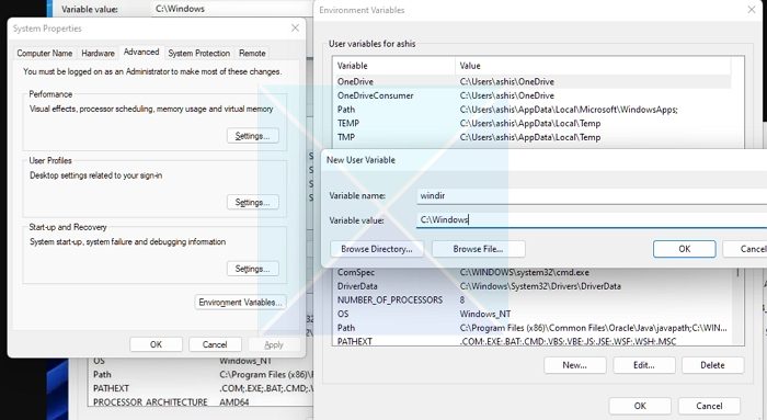 System Variable Windows