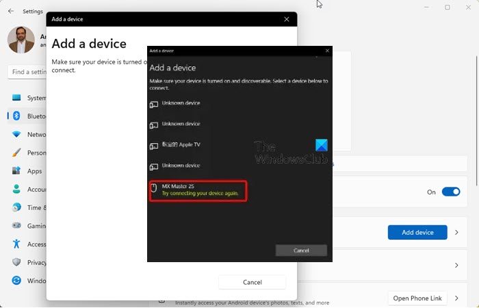 Try Connecting your Device again Bluetooth Error in Windows