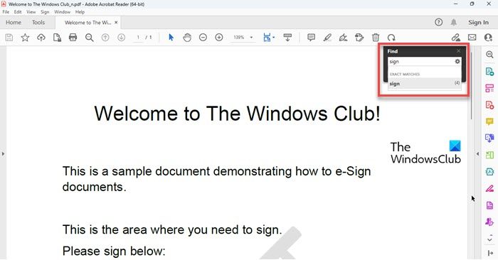 Use Ctrl+F to Find words in Adobe Reader