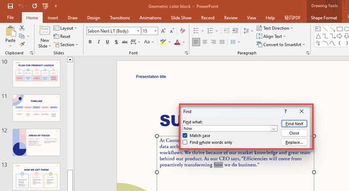 Use Ctrl+F to Find words in PowerPoint
