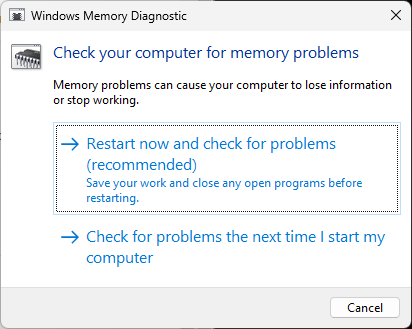 Use Windows Memory Diagnostic Tool