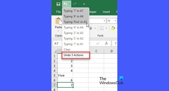 Using Undo in Excel