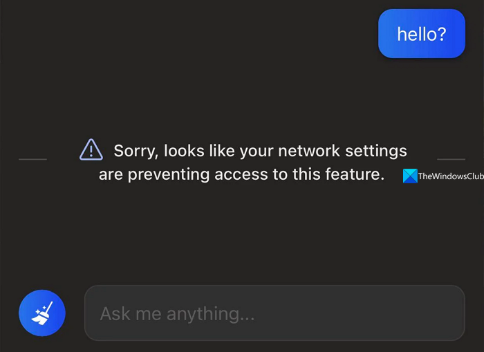 Your network settings are preventing access to this feature on Bing AI