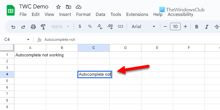 Autocomplete not working in Google Sheets