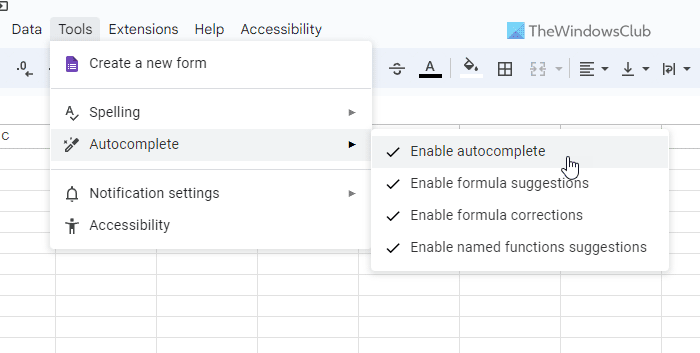 Autocomplete not working in Google Sheets