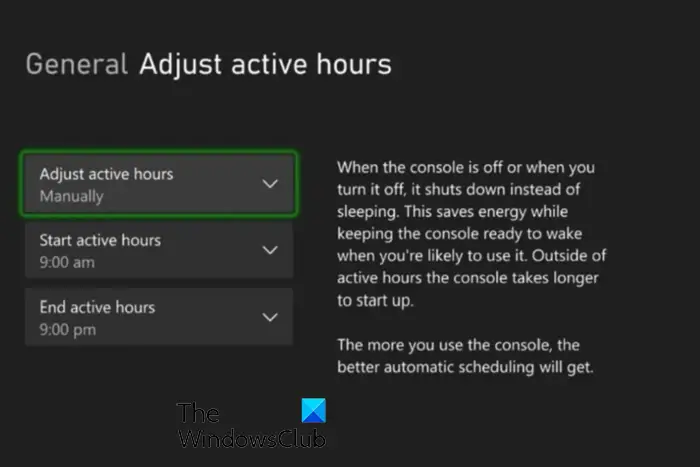 change Active Hours on Xbox