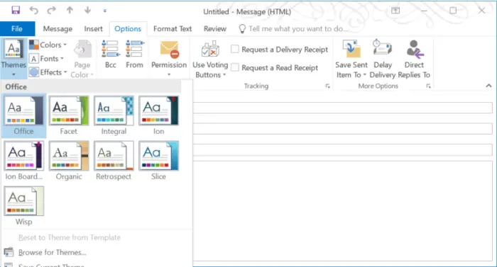 change outlook message theme