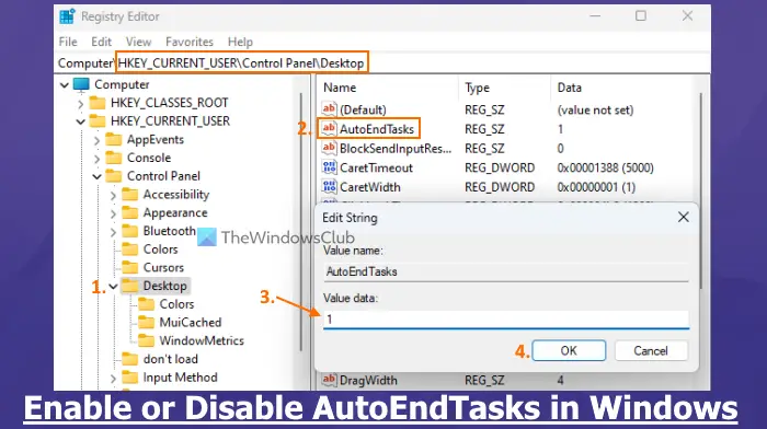 Enable or Disable AutoEndTasks in Windows