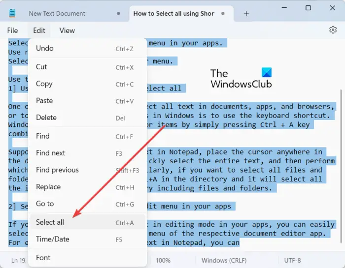 How to Select all using Shortcut in Windows 11