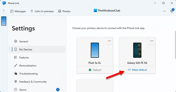How to set or change default device in Phone Link in Windows 11