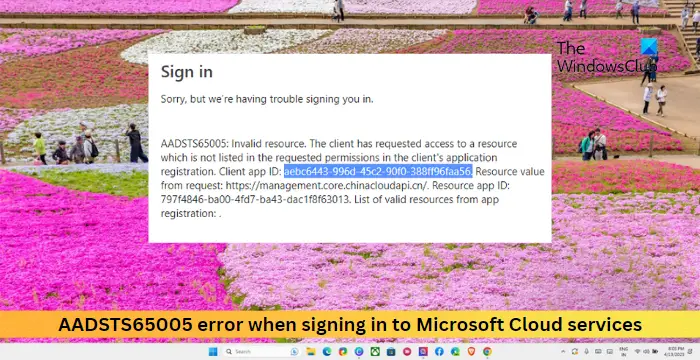 AADSTS65005 error when you try to sign in to Microsoft Cloud services