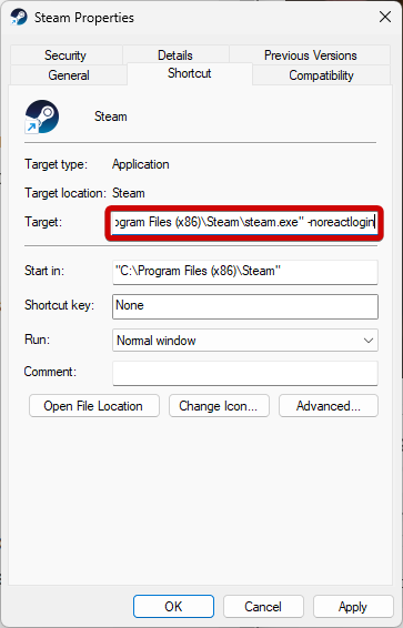 Adding a Launch Parameter in Steam