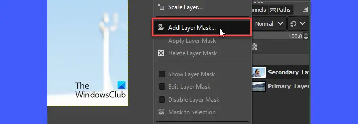 Adding a layer mask in GIMP