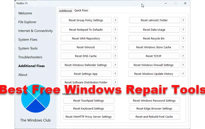 Beste Kostenlose Windows 11/10-Reparaturtools