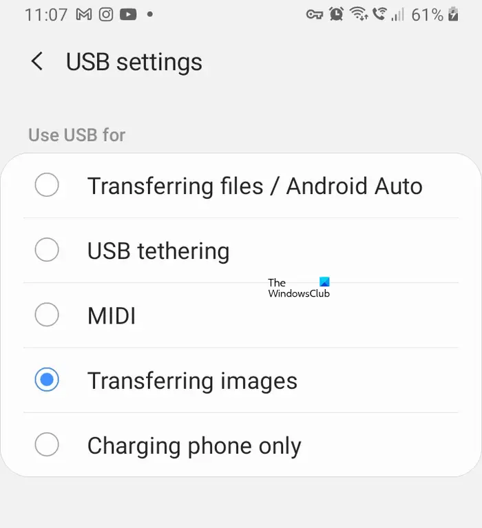 Change USB file transfer settings