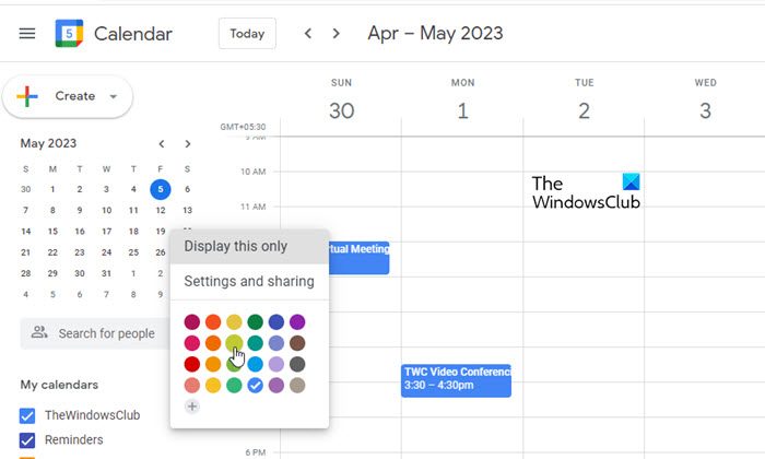 Change color of all events in Google Calendar web app