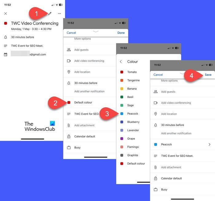 Change color of individual event in Google Calendar iOS app