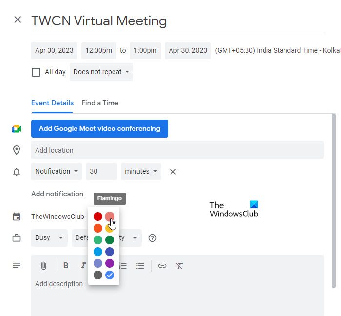 Change color of individual event in Google Calendar web app