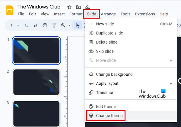 Change theme in Google Slides