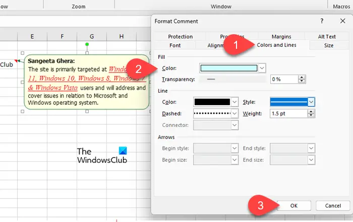 Changing the color of comment box in Excel