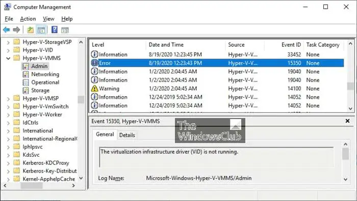 Check logs in Event Viewer