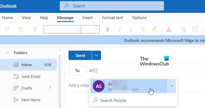 Checking recipient's email in Outlook.com