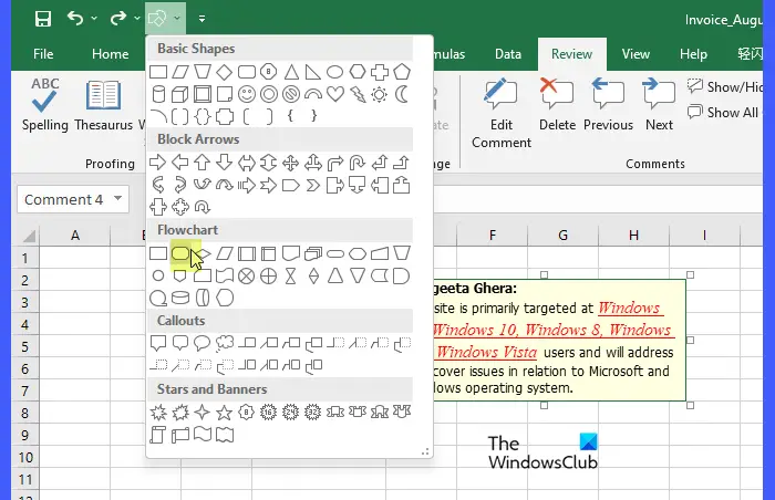 Choosing a custom shape for comment in Excel