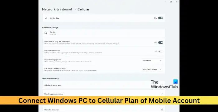 Verbinden Sie Den Windows-Pc Mit Dem Mobilfunkplan Des Mobilkontos