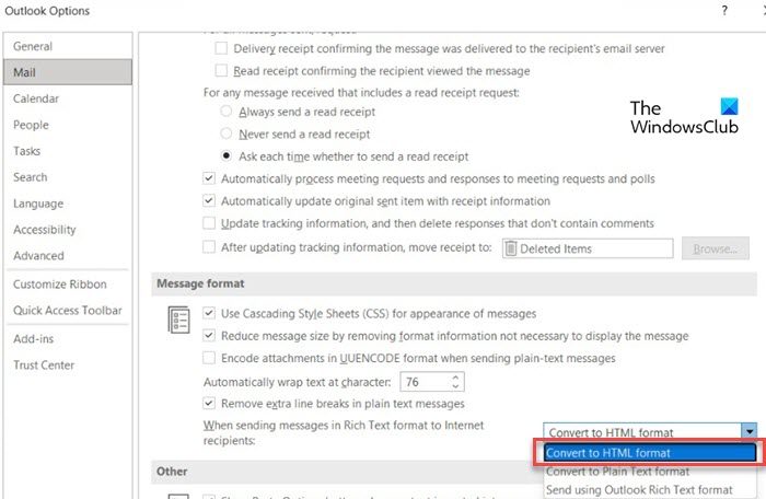 Convert message format to HTML in Outlook