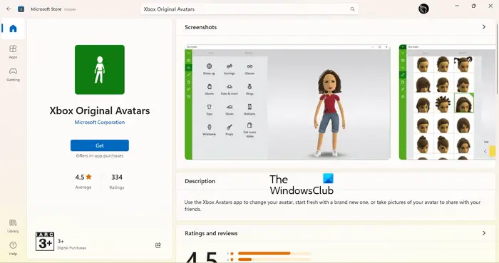 Create or change Avatars using Xbox Original Avatars app