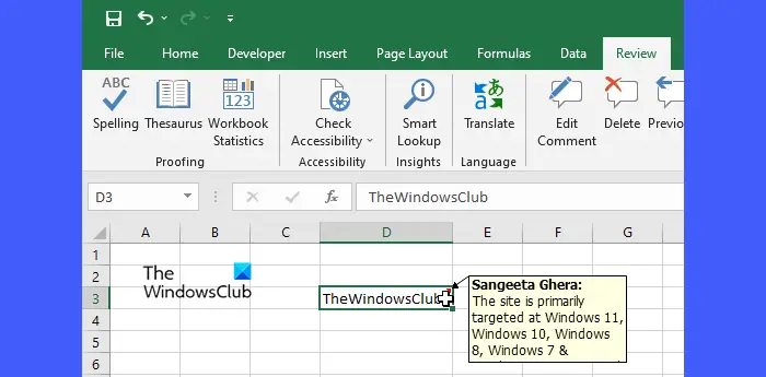 Default format of a comment box in Excel
