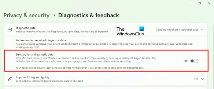 Disable optional diagnostic data Windows 11