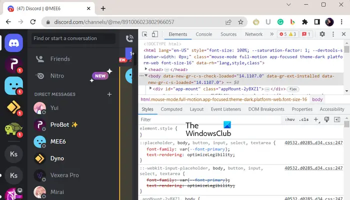 Discord Inspect Element not working