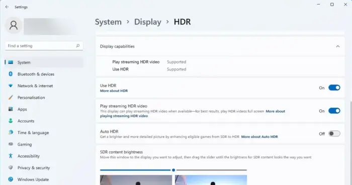 Enable HDR in Windows Settings