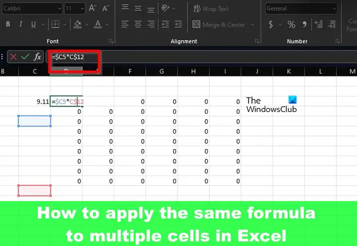How to apply the same formula to multiple cells in Excel