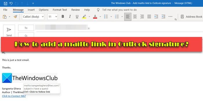 How to add a mailto link in Outlook signature
